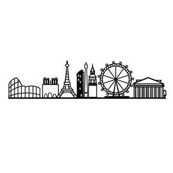 Decoración Pared De Metal European Cities Skyline Negro 120x29 Cm