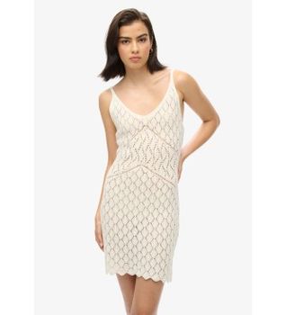Superdry para mujer. W8011606A Vestido mini de ganchillo con tirantes blanco roto (XL), Casual, Sin mangas / Tirantes