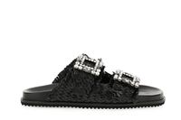 zapatilla de piel trenzada con doble hebilla en pedreria black 36