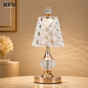Lámpara de mesa de lujo KFV Crystal, lámpara de mesa LED recargable, decoración para el hogar, lámpara de escritorio para crear ambiente.