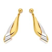 9ct gold two colour drop earrings - total 30mm drop - exclusive - g1856