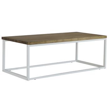 Mesa De Centro Icub U 80x60x43cm Blanco En Madera Maciza De Pino Acabado Vintage Estilo Industrial Box Furniture