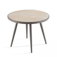 mesa de centro redonda con mesa de imitacion de madera