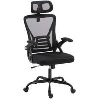 homcom silla de oficina ergonomica con reposabrazos abatibles reposacabezas y altura regulables malla transpirable negro   aosom espana