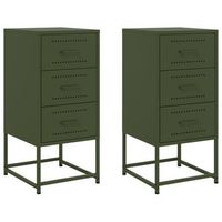 pack 2 uds mesitas de noche  mesilla de noche acero verde oliva 36x39x78 cm