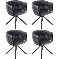 juego de 4 sillas giratorias de terciopelo con reposabrazos - patas de metal - gris