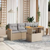 juego de sofas jardin con cojines 5 uds  conjunto mueble jardin mesa y sillas ratan sintetico beige cfw81069