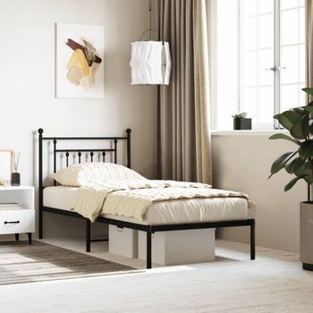 Cama Individual | Cama Para Adultos | Estructura De Cama Con Cabecero Metal Negro 80x200 Cm Cfw924338
