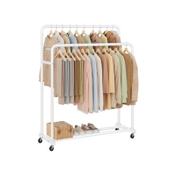Perchero para ropa con ruedas y frenos ajustables, Blanco Nube / 46,5 x 110 x 155,5 cm
