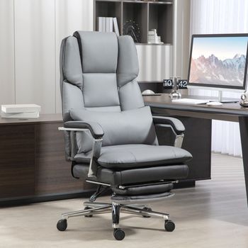 Silla De Oficina Ergonómica Gris, Respaldo Reclinable Hasta 160° Y Reposapiés