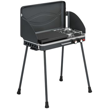 Outsunny Barbacoa Portátil Gas 2 en 1 Propano 7 kW de Mesa o de Pie con Plancha Grande Patas Desmontables Negro   Aosom España