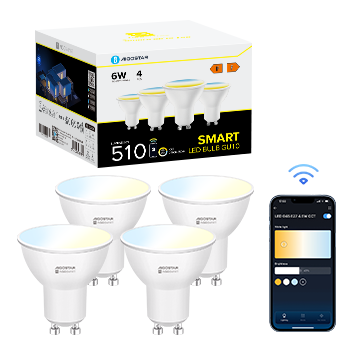 Aigostar Bombilla Inteligente LED GU10 SL2 Bombillas Alexa 6W Bombilla Wifi 2700K-6500K Regulable, Conexión rápida Compatible Con Google Home/Alexa, 4 Unidades.