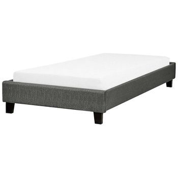 Cama Individual Tapizada Gris 90 X 200 Cm Con Somier Sin Cabecero Roanne