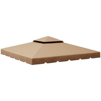 Outsunny Techo de Repuesto para Cenador 3x3 m Cubierta de Repuesto con Doble Techo y 8 Orificios de Drenaje Caqui   Aosom España