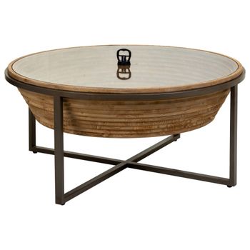 Mesa de centro de madera, metal y cristal marron d102x46