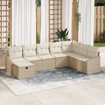 Set De Sofá De Jardín De 8 Piezas Con Cojines Beige Ratán Polipropileno V7818 Unico / Beige