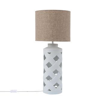 Lámpara De Mesa De Cerámica Y Tela Makalu Blanco