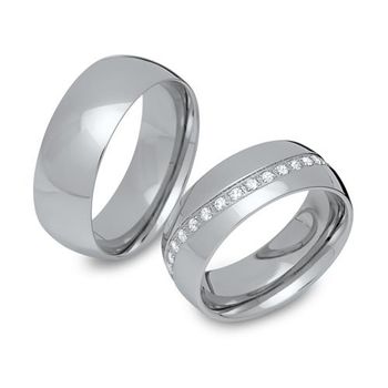 Juego de alianzas anillos de acero inoxidable con juego de piedras