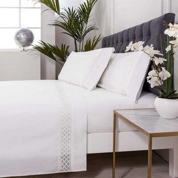 Juego De Sabanas Sarria Percal Algodón  Blanco 240x260 Cama De 150