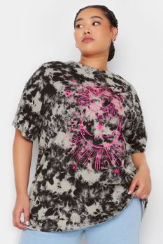 Yours Camiseta Tie Dye Negra De Algodón Diseño Tarot, Mujer Curvy Y Tallas Grandes, Yours
