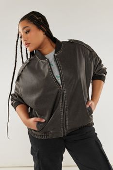 Yours Cazadora Bomber Polipiel Gris, Mujer Curvy Y Tallas Grandes, Yours