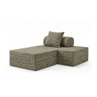 sofa modular 2 lugares  puff convertible tweed verde oliva