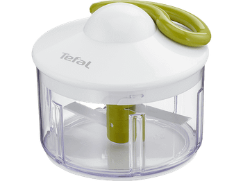 Picadora - Tefal 5 Second K1330404, 0.5 L, Cuchillas Acero Inoxidable, Sistema de bloqueo, Base antideslizante, Manual, Blanco y verde