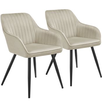 2 sillas de comedor con aspecto de terciopelo y acolchada crema/negro