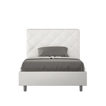 Cama Doble Sin Somier Acolchada 140x210 Cuero Sintético Blanco Priya