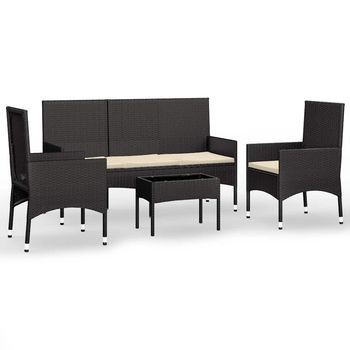 Conjunto De Jardín Con Cojines 4 Uds | Mueble Jardin Mesa Y Sillas Ratán Sintético Negro