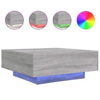 Mesa De Café - Mesa De Centro Con Luces Led Gris Sonoma 80x80x31 Cm