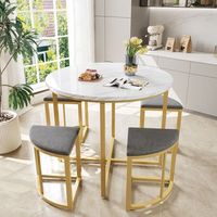 set de mesa y 4 sillas - mueble de comedor - mdf y metal - blanco y gris 80x80x75cm