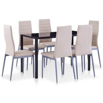 Juego De Comedor - Conjunto De Mesa Y Sillas  Moderno 7 Piezas Color Capuchino