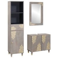 juego de muebles de bano 3 pcs gris madera de mango maciza vidaxl