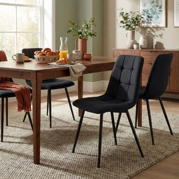 Silla de comedor con reposapiés en tela negro