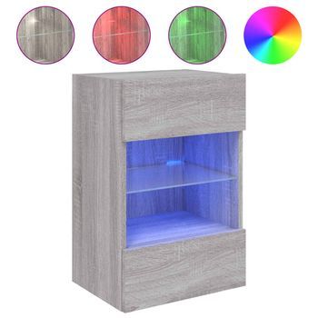 Mueble Tv De Pared | Mueble De Salón | Armario Tv Con Luces Led Gris Sonoma 40x30x60,5 Cm