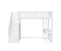 cama alta 90x200 cm - mesa multifuncional escalera de almacenamiento segura estructura de madera de pino blanca