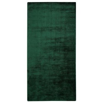 Alfombra De Viscosa Verde Oscuro 80 X 150 Cm Pelo Corto Sala De Estar Gesi Ii