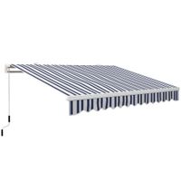 outsunny toldo manual retractil 395x245 cm angulo ajustable brazo articulado anti-uv e impermeable montaje a pared azul y blanco