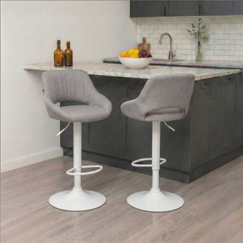Taburete de bar regulable y giratorio en tela gris