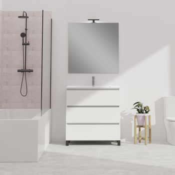 Conjunto De Baño Wink | 80 Cm Blanco | Tres Cajones | Lavabo Empotrado | Mueble Montado | No Incluye Espejo | Alday