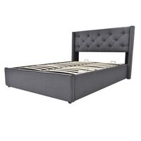cama hidraulica tapizada de 140x200cm-base de laminas metalicas-gris oscuro