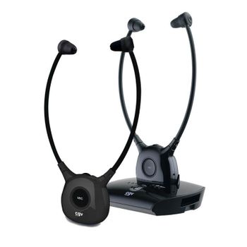 Auriculares CGV Dolphin Onyx Duo inalámbricos 2,4 GHz para TV con base de carga y micrófono negro