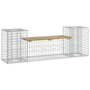 Banco Jardín | Banco De Exterior | Silla De Jardín Con Gaviones Madera Pino Impregnada 183x41x60,5 Cm