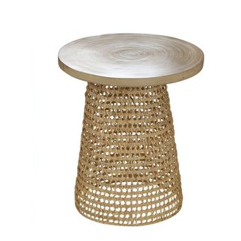 Mesa auxiliar con tabla de bambú pata ratán