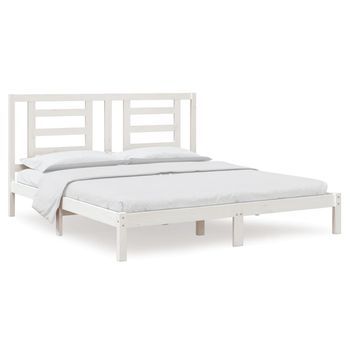 Cama Matrimonial | Cama Para Adultos | Estructura De Cama Madera Maciza Super King Blanca 180x200 Cm