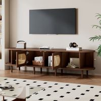 mueble tv ovalado con ratan y persianas 180 cm nogal