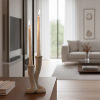 candelabro de metal color crema cm 10x65x175