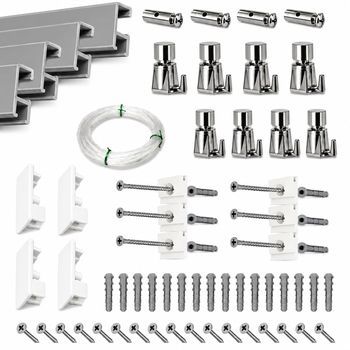 Eurohang Pack Colgar Cuadros Sin Agujeros 12m Guías Aluminio Plata Mate Con 14 Colgadores Automático, Cuelga Cuadros Sin Clavos Hogar Oficina