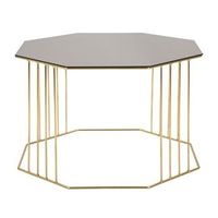 mesa de centro octogonal de metal dorado y cristal cm 70x70x45